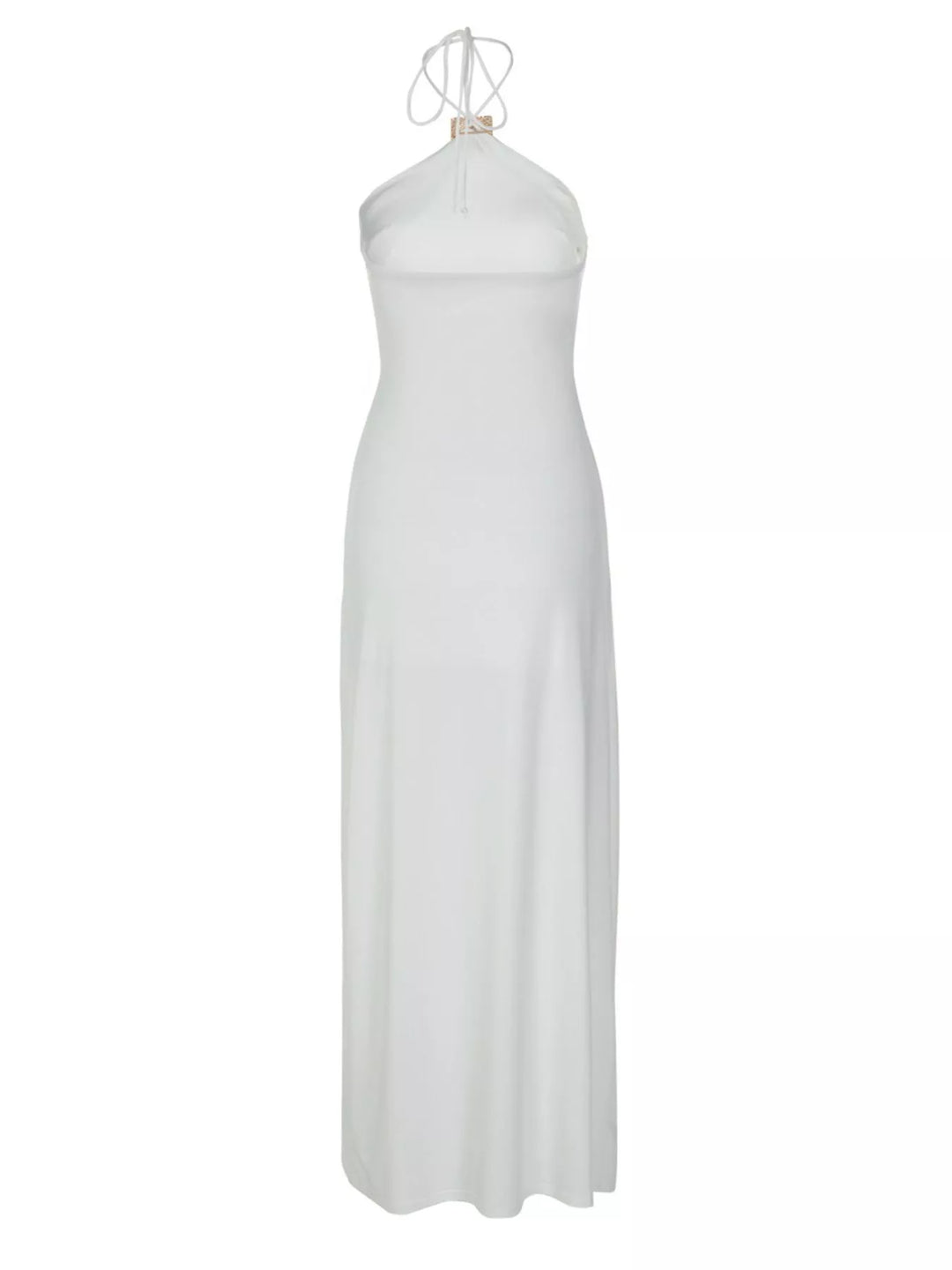 Backless Ruched Halter Neck Maxi Dress