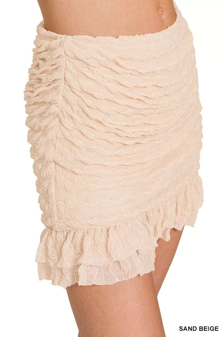 Zenana Ruched Mini Skirt with Built in Shorts