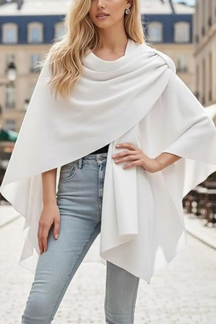 Draped Knitted Split Cape Shawl with Strap