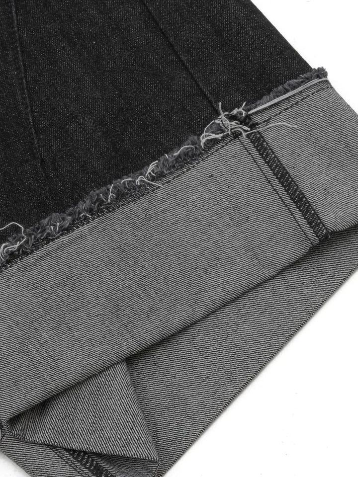 Men's Raw Hem Denim Bermuda Shorts with Contrast Cuffs