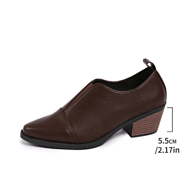 New Spring And Autumn Pointed-toe Chunky-heel Casual Low-top Shoes