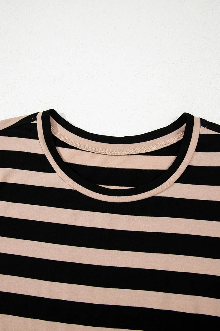 Stripe Casual Round Neck Tee Dress with Pockets