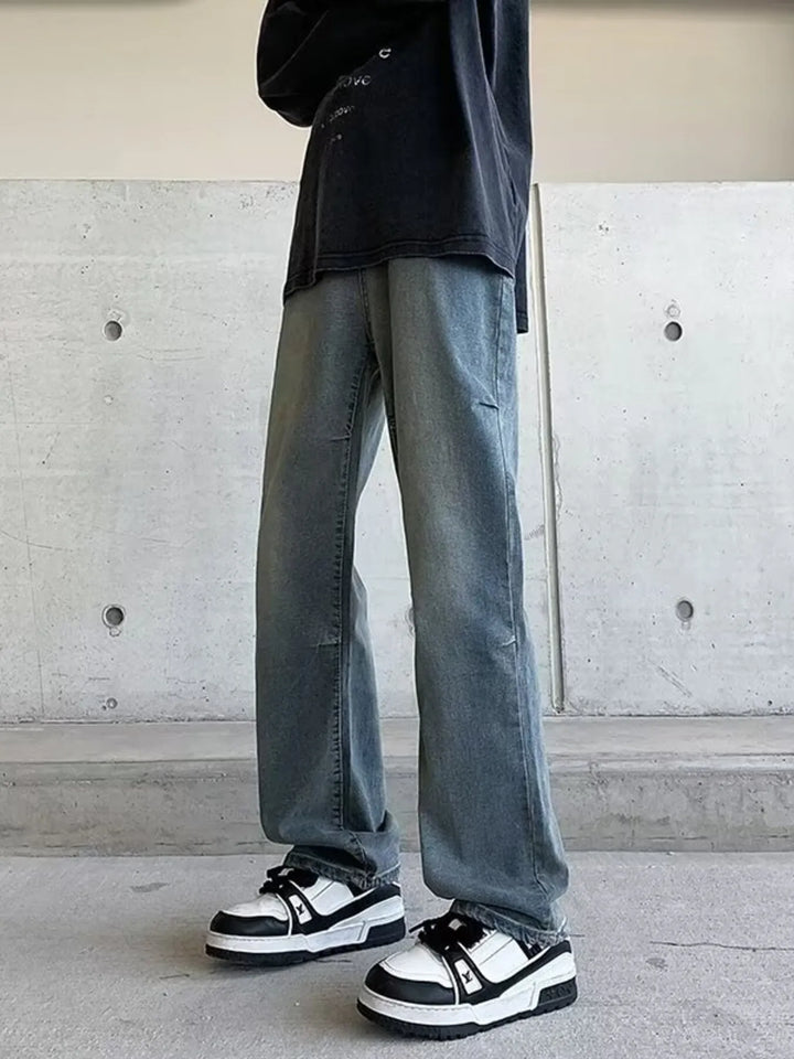 Men's Plus Size Vintage Wash Wide Leg Jeans