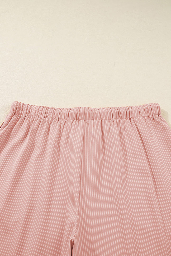 Pink Stripe Drawstring Plus Size Loose Pants