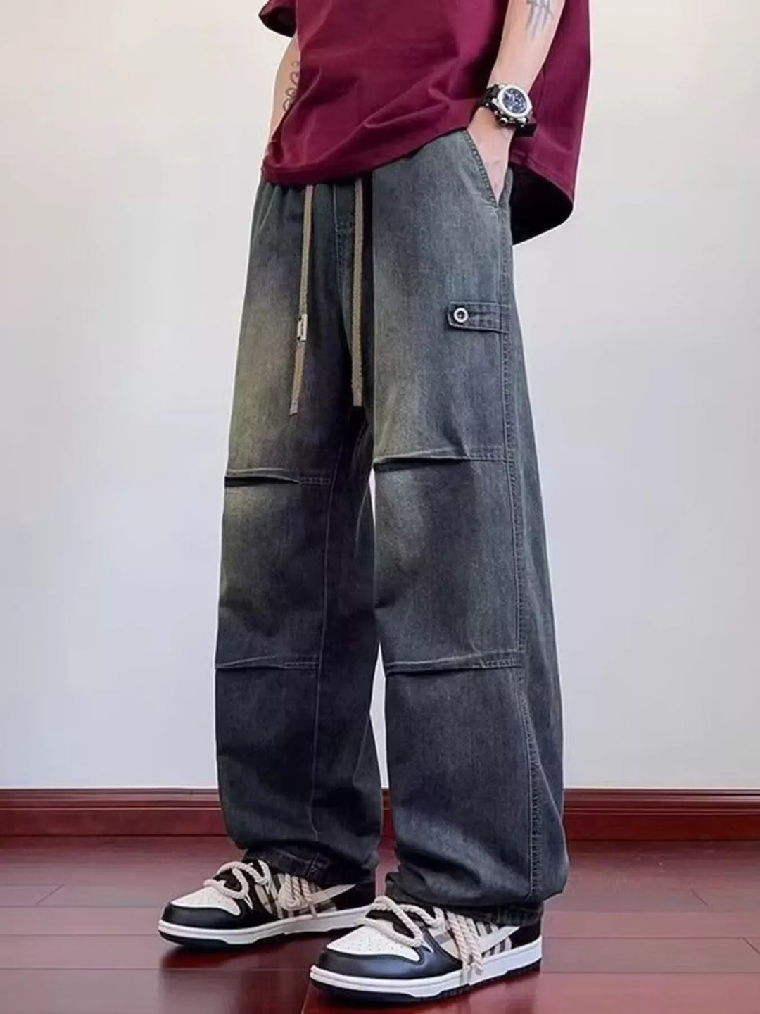 Men's Full Size Wash Wide Leg Jeans Plus Size