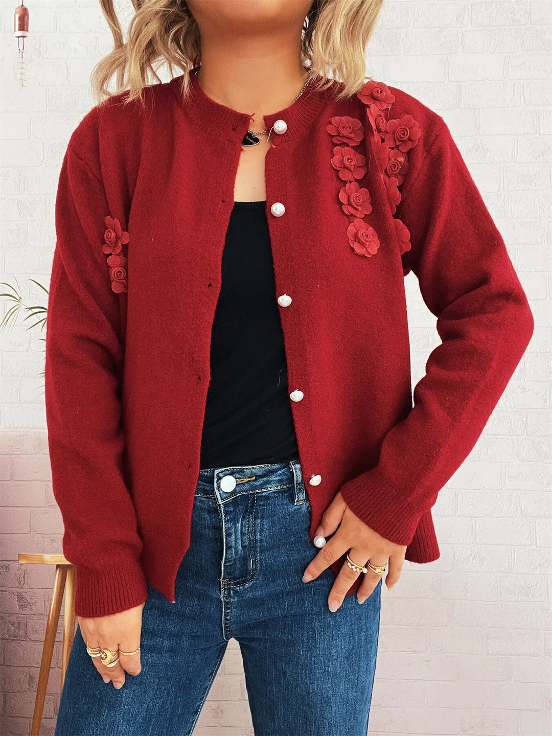 Flower Button Up Long Sleeve Cardigan