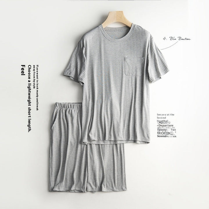 Men's Home Wear Thin Summer T-shirt Half Sleeve Shorts Suit Skin-friendly