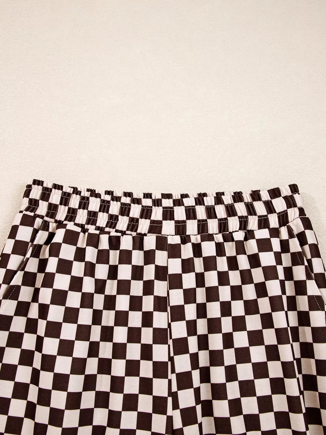Checkered Drawstring Hoodie and Pants Set