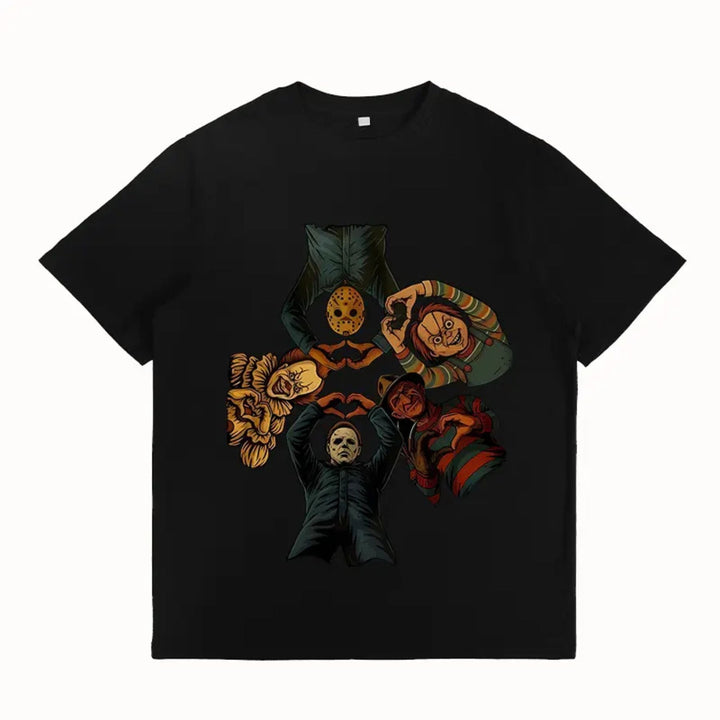 "Horror Friends" Halloween T-Shirt - Iconic Serial Killers Graphic Tee, Y2K Nostalgia Apparel