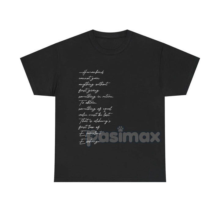 Edward Elric's "Equivalent Exchange" T-Shirt - Fullmetal Alchemist Brotherhood Apparel
