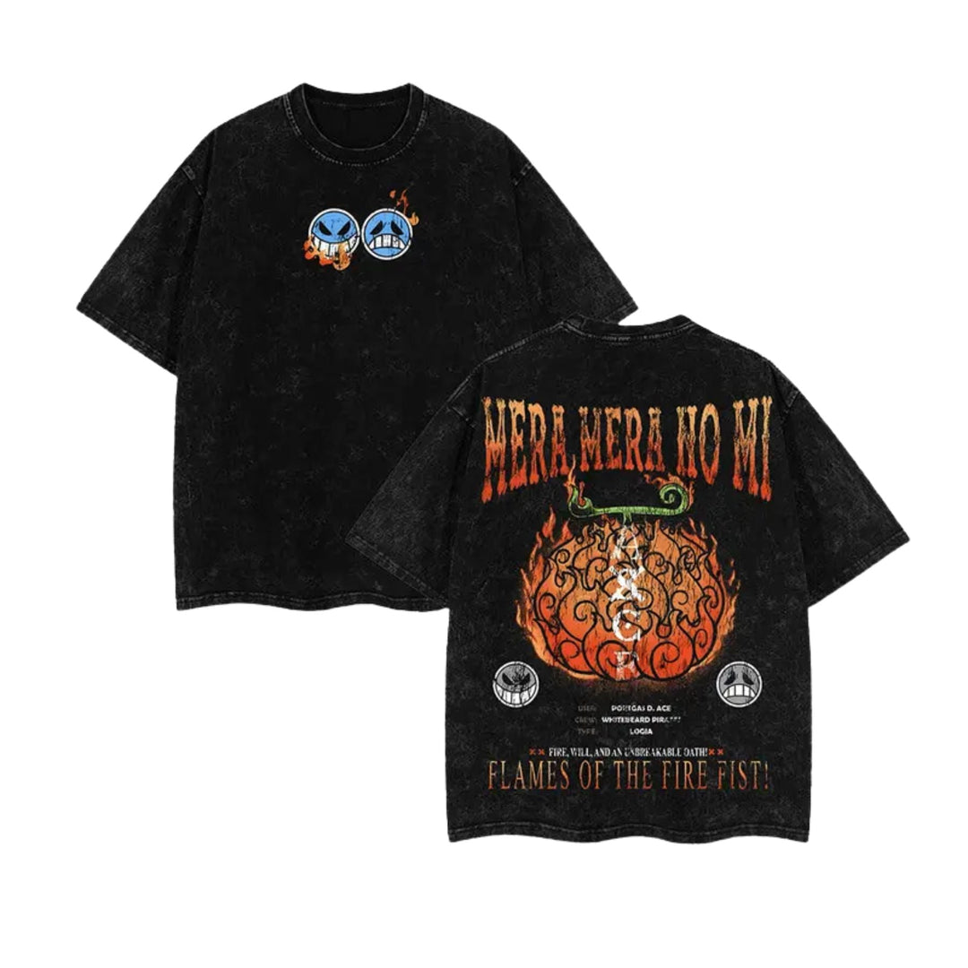 Devil Fruit One Piece Washed Tee – Vintage Manga Graphic Shirt, Oversized Streetwear
