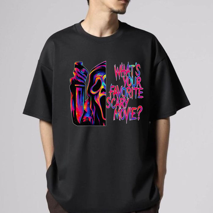 Ghostface T-Shirt - 'What’s Your Favorite Scary Movie?’ Halloween Horror Tee, Scream Movie Fan Apparel