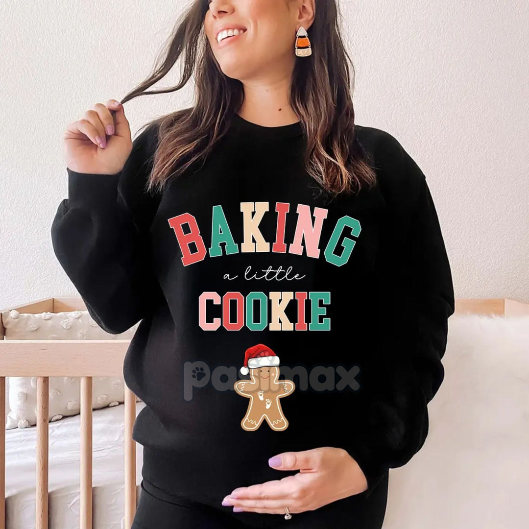 Baking a Little Cookie Pregnancy Announcement Sweatshirt – Holiday Oven Bun Reveal Top