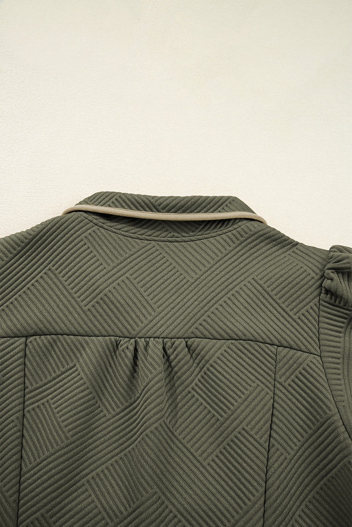 Jungle Green Quarter Zip Collar Bracelet Sleeve Textured Mini Dress