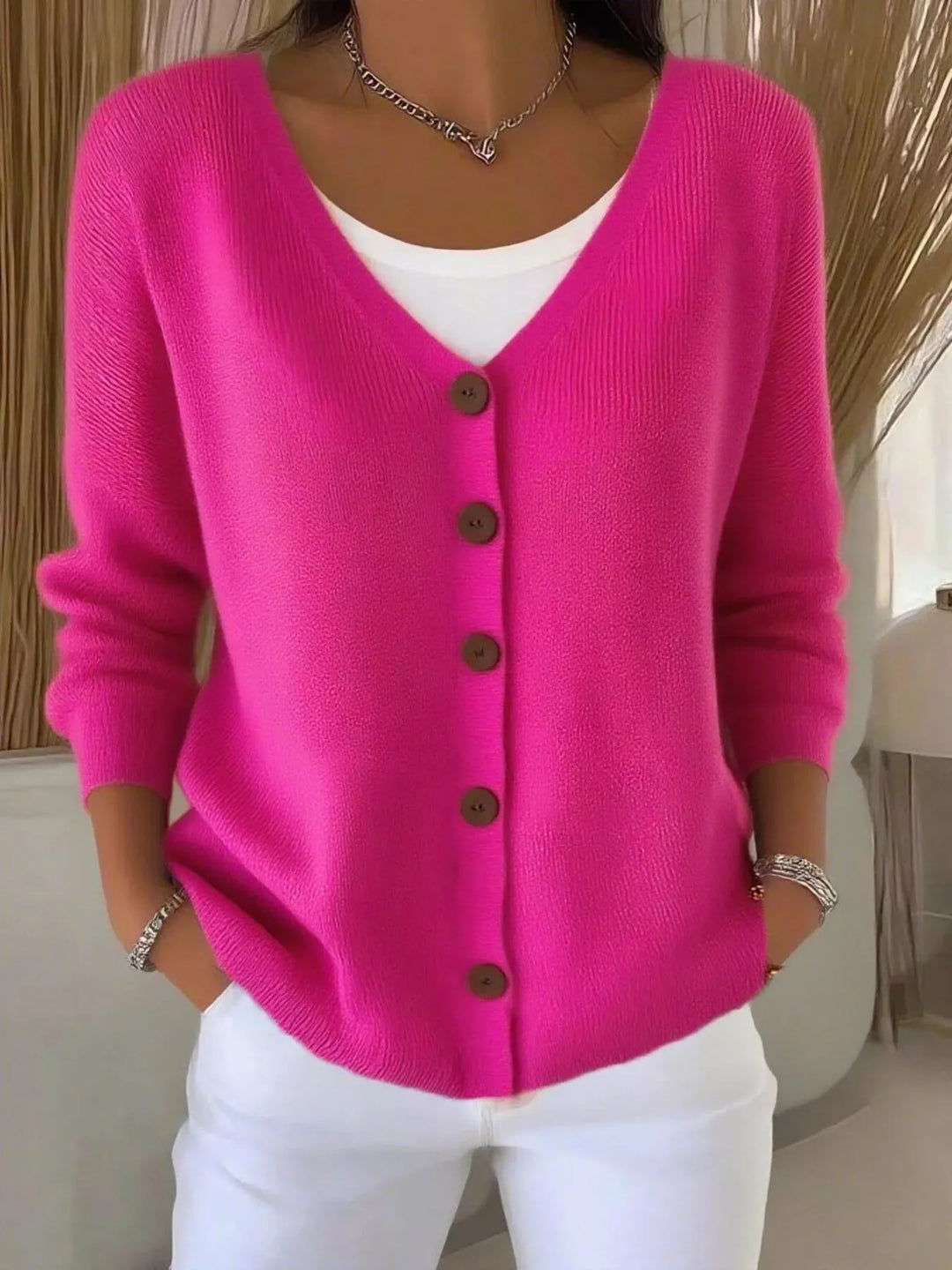 Full Size V-Neck Button-Down Knit Cardigan Plus Size