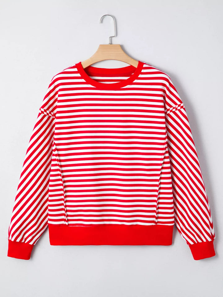 Stripe Exposed Seam Drop Shoulder Casual Top