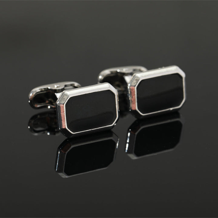 European And American Round Geometric Black Gemstone Cufflinks