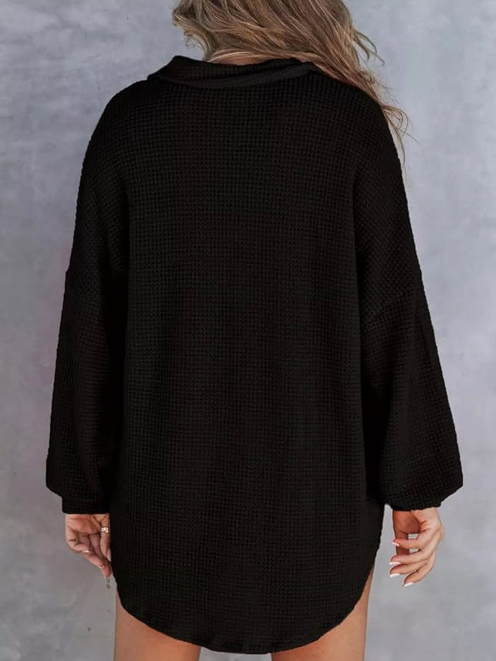 Casual Waffle Knit Button Detail Blouse