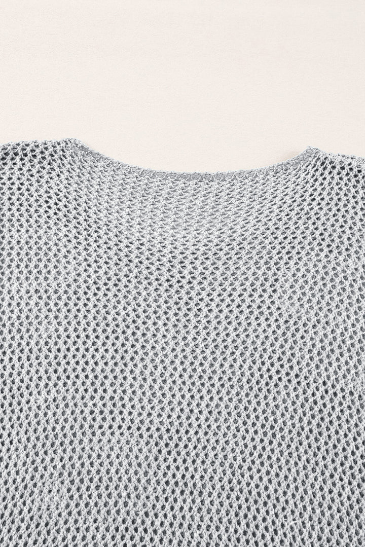 Light Grey Big Flower Hollowed Knit Drop Shoulder Sweater