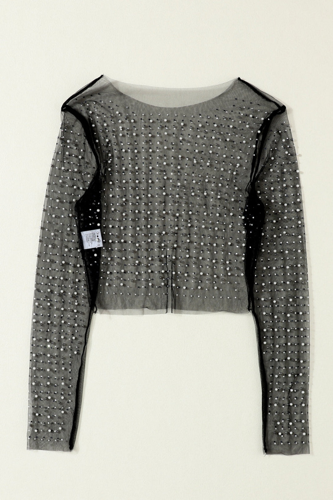 Pearl Long Sleeve Mesh Cropped Top