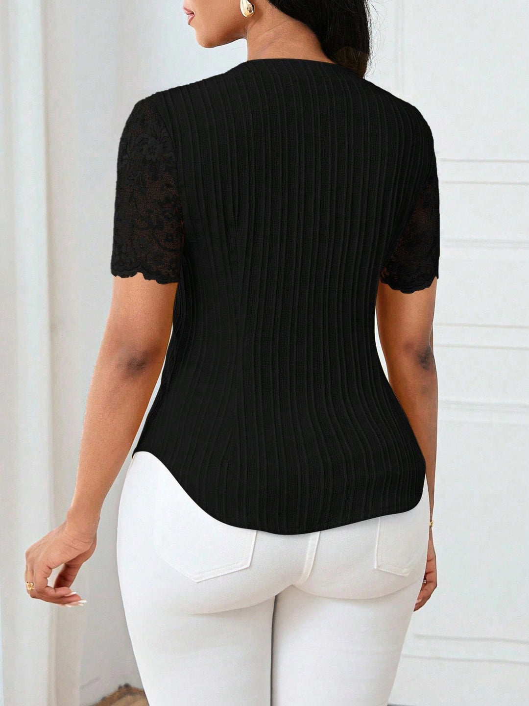 Lace Sleeve Button Up Shirt