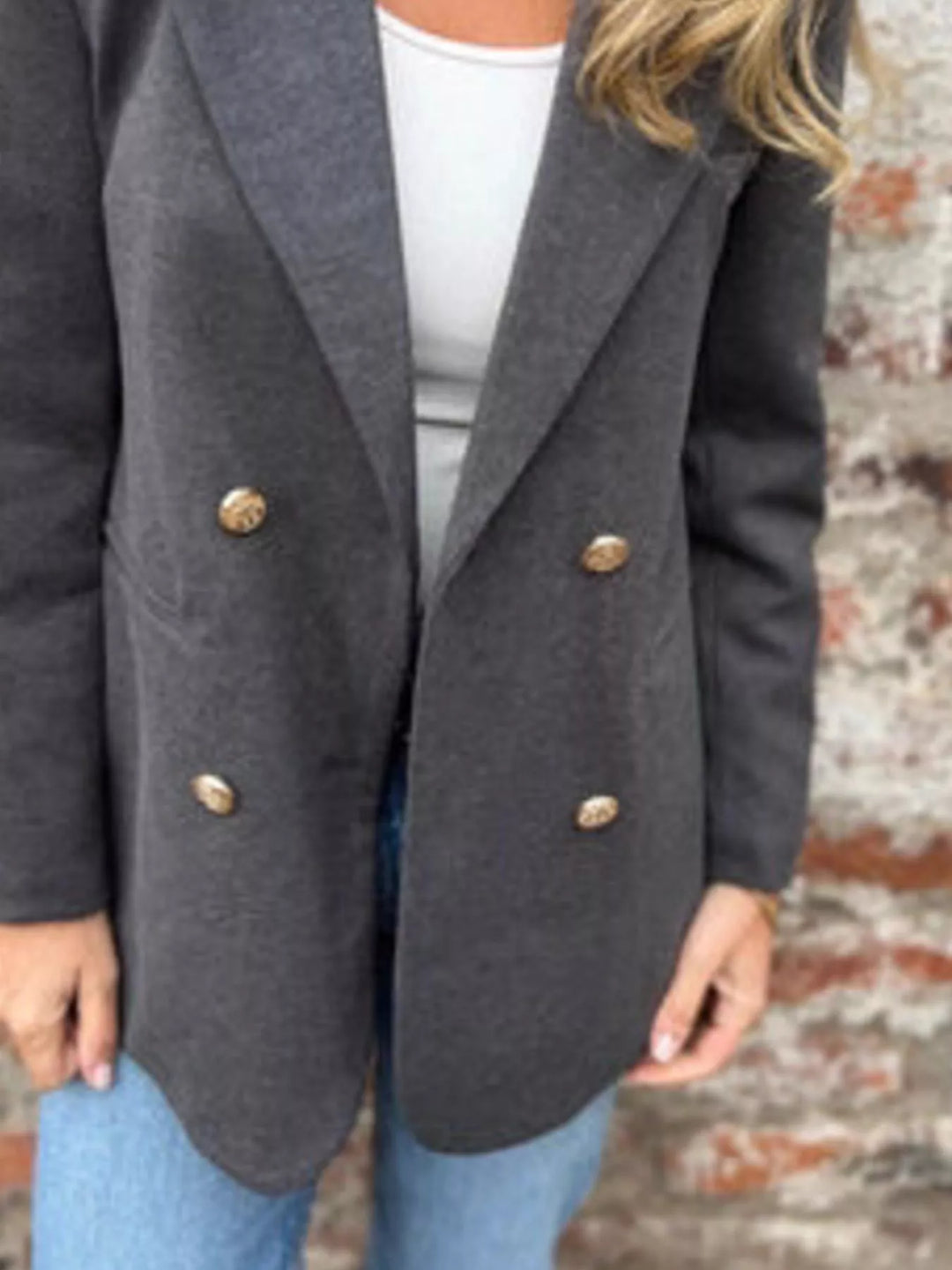Full Size Double Breasted Long Sleeve Blazer Plus Size