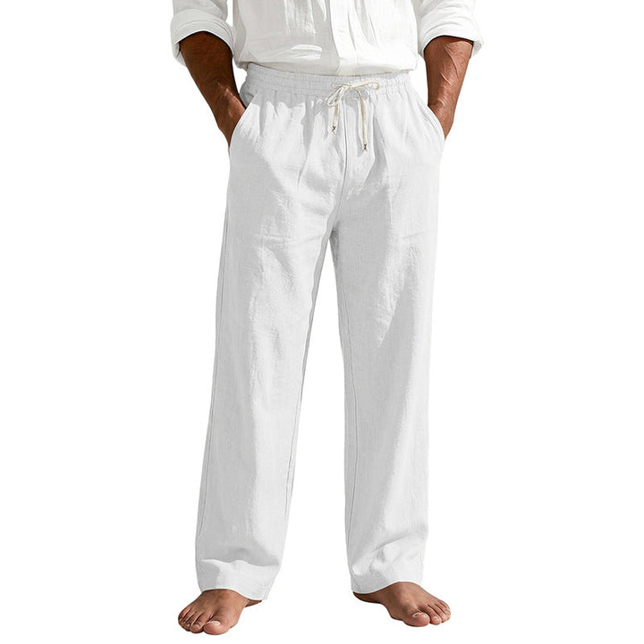 Mens Linen Casual Straight-Leg Trousers