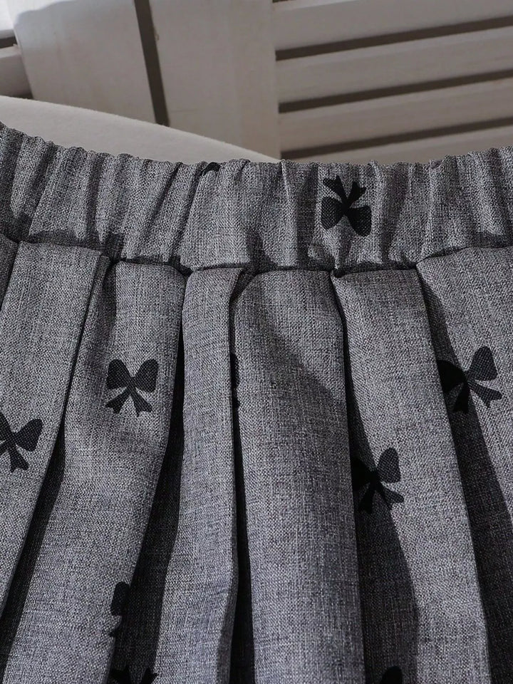 Children's Bow Print Lace Trimmed Top and Skirt Set