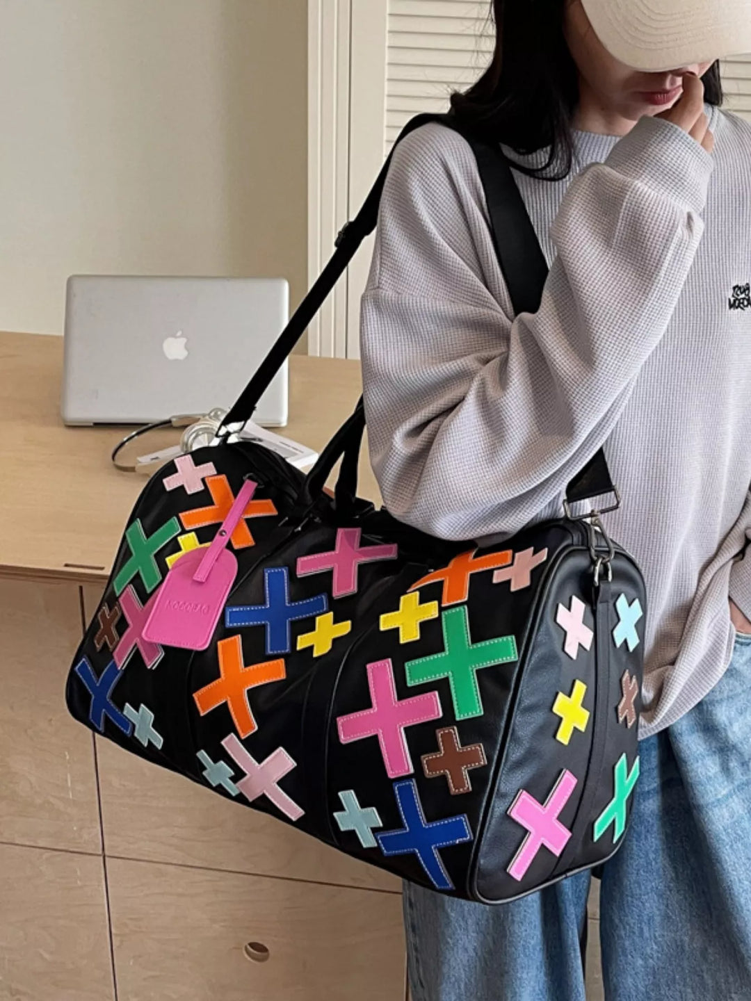 Colorful Cross Pattern Travel Duffel Bag