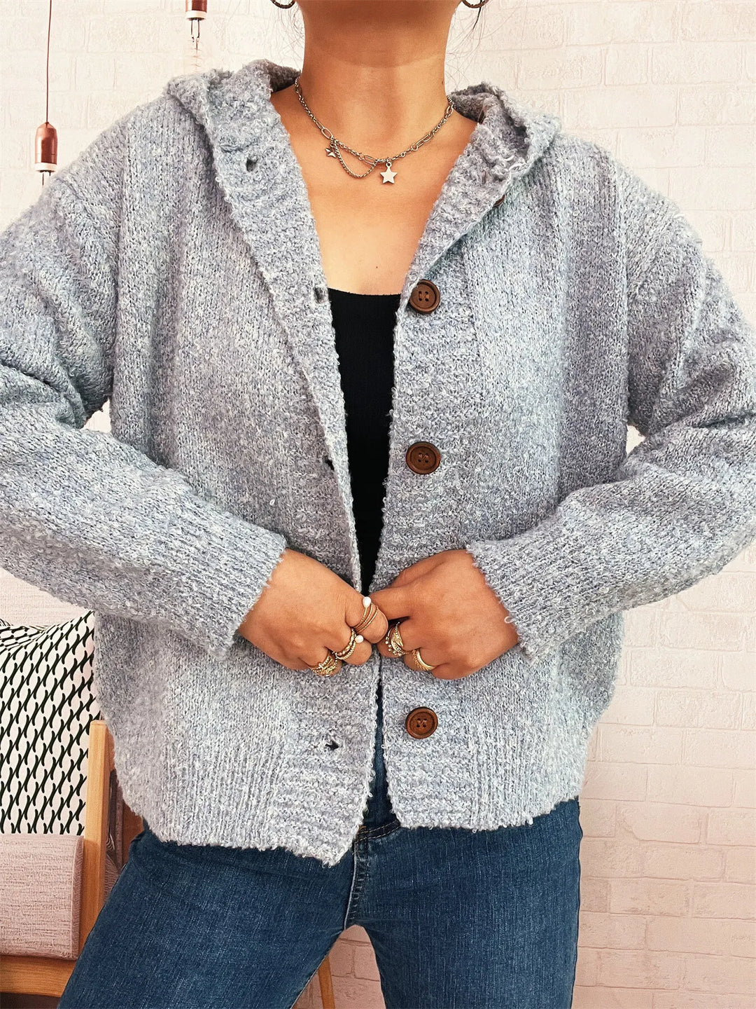 Cozy Button-Up Hooded Cardigan