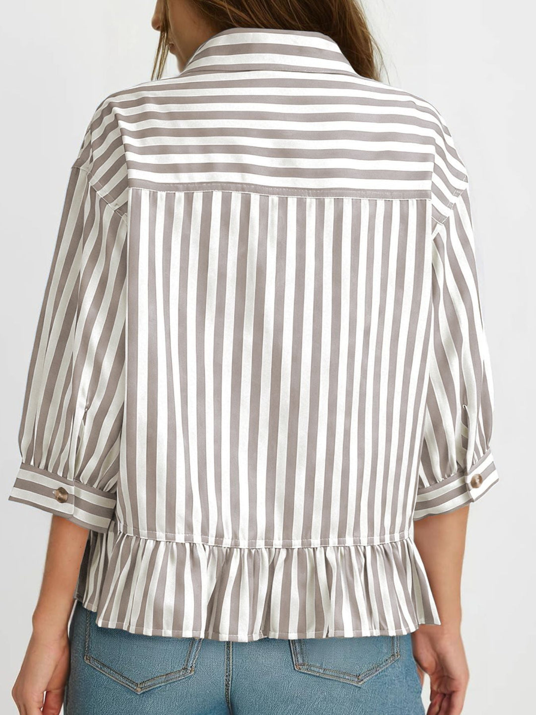 Striped Ruffle Hem Button-Down Shirt