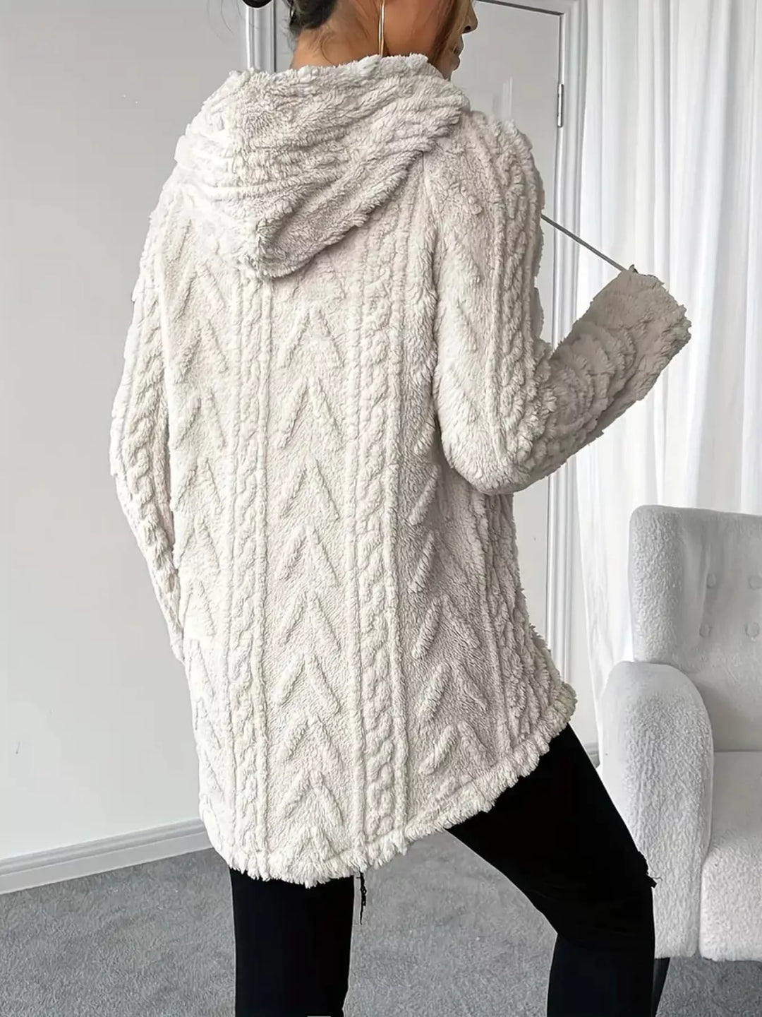 Cozy Textured Drawstring Fleece Hoodie