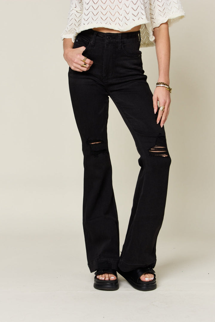 Judy Blue High-Waisted Distressed Flare Jeans