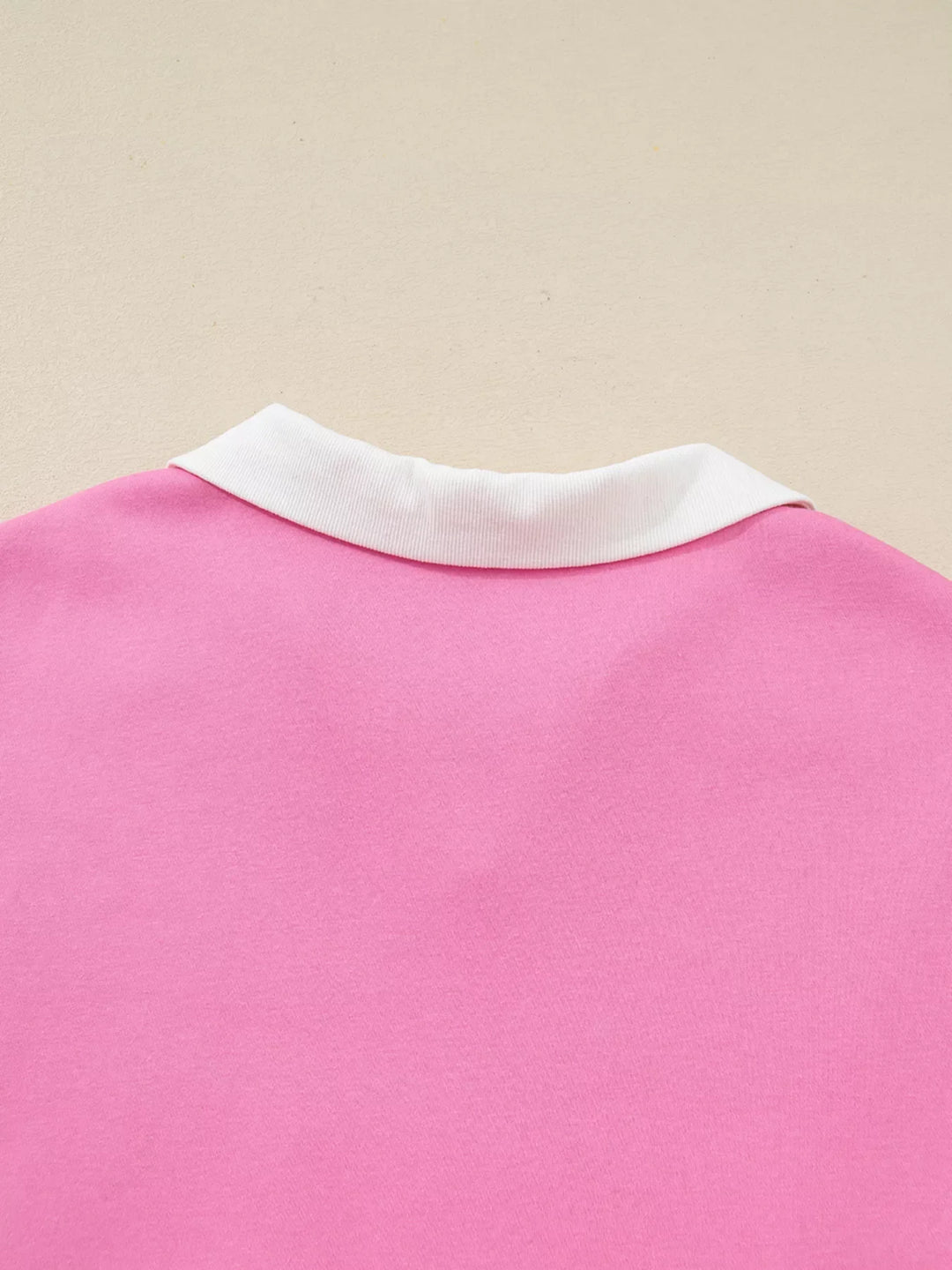Plus Size Contrast Polo Collar Floral Patchwork Elastic Cuffs Long Sleeve Top