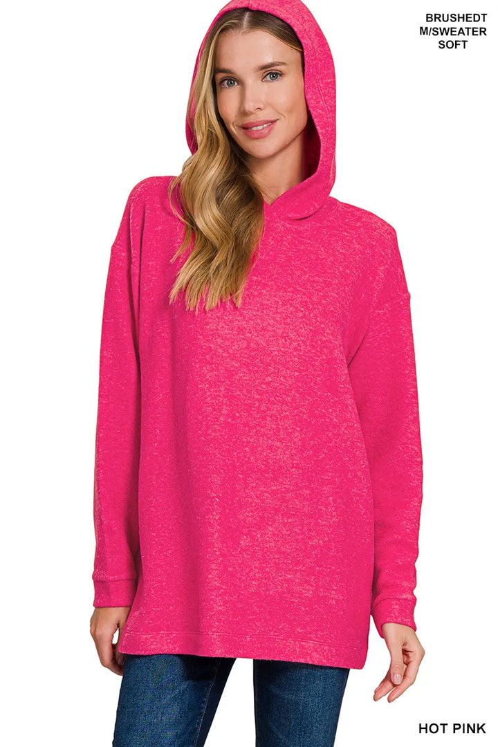 Zenana Hooded Brushed Melange Hacci Sweater