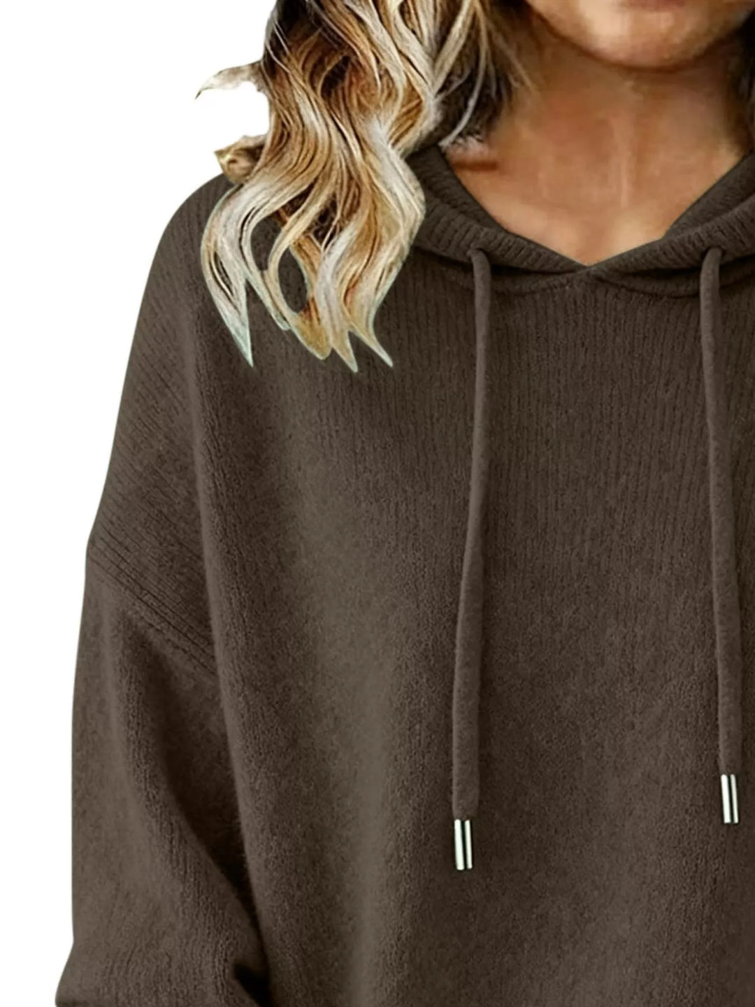 Drawstring Long Sleeve Hooded Sweater