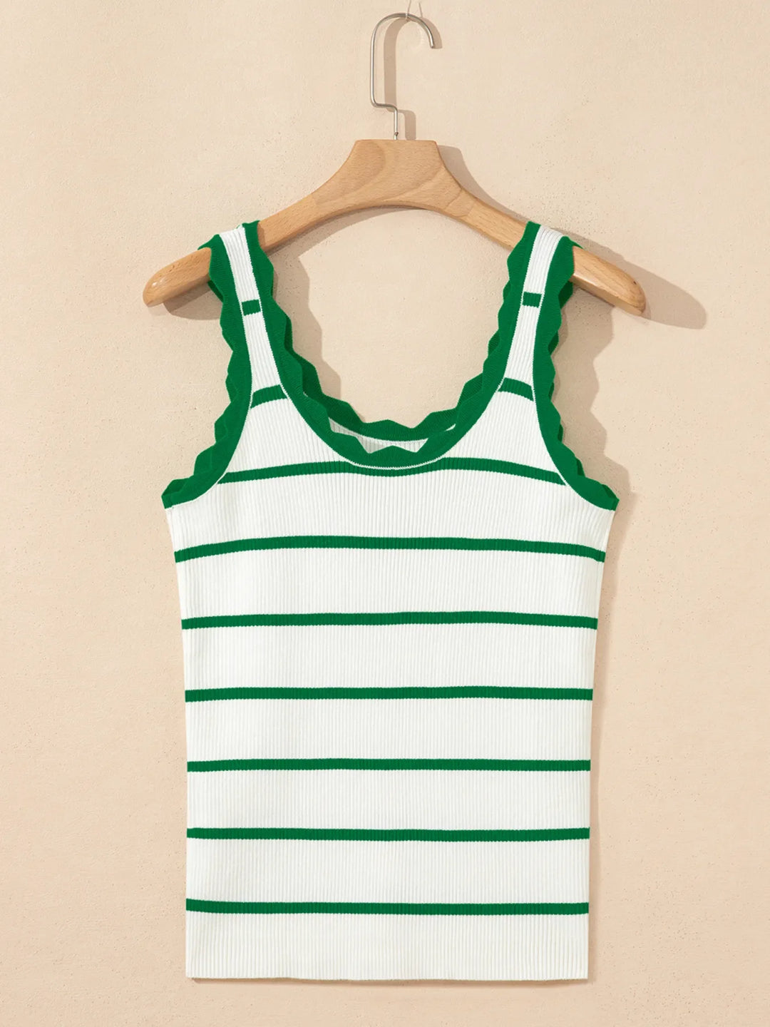 Stripe Scalloped Edge Crew Neck Knit Tank Top