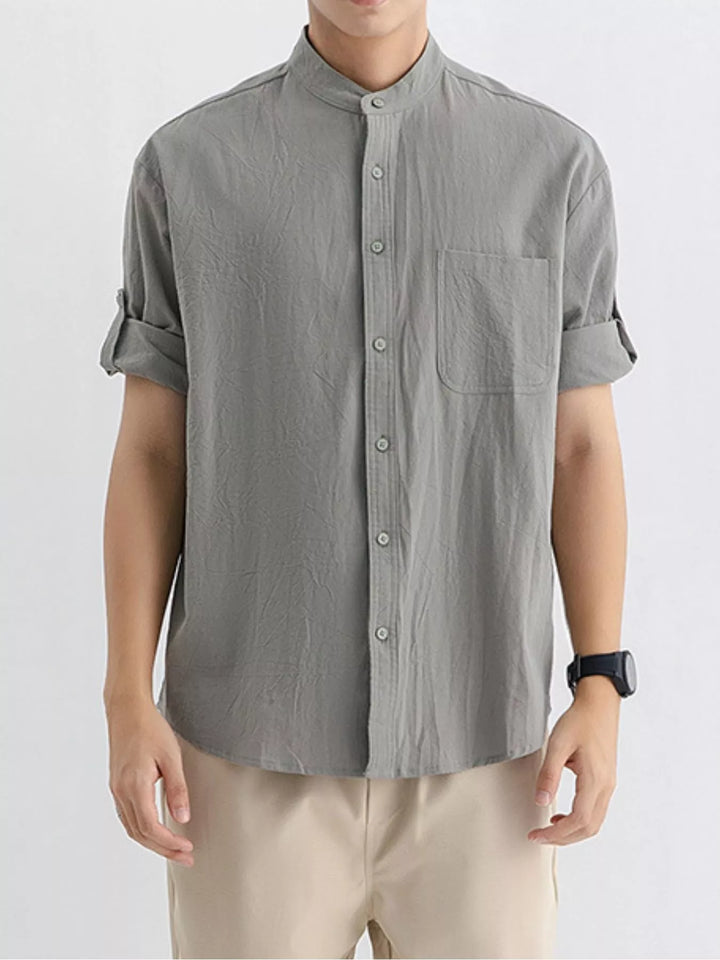 Men's Plus Size Casual Button Up Roll Up Sleeve Shirt