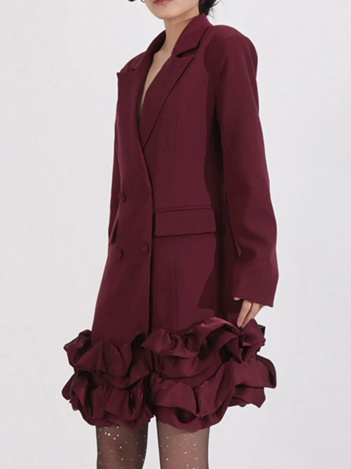 Ruffle Hem Double-Breasted Blazer Dress