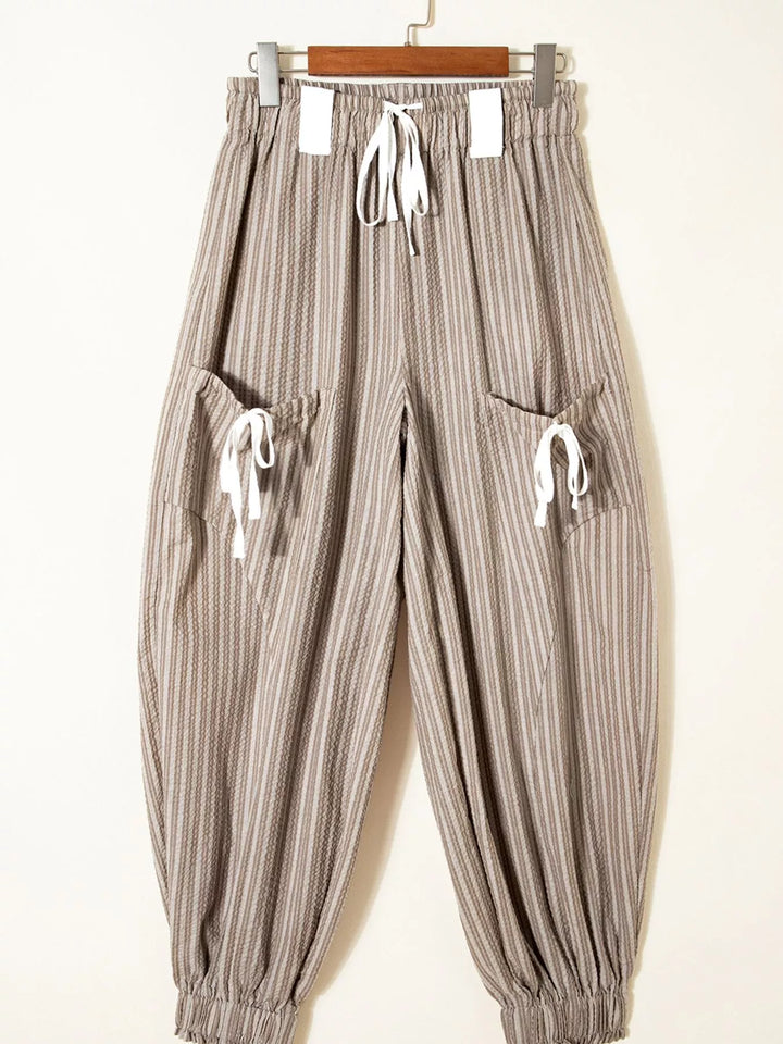 Stripe Drawstring Cargo Jogger Pants with Pockets