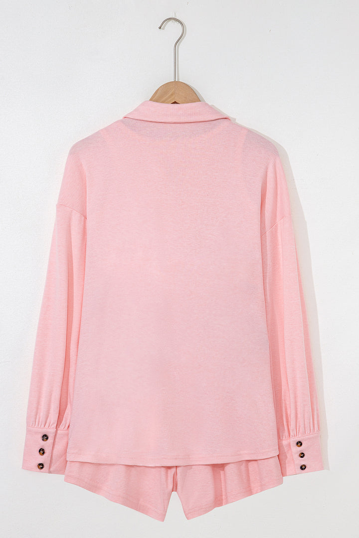 Light Pink 3 Pcs Crop Tank Top Shorts with Cardigan Lounge Set