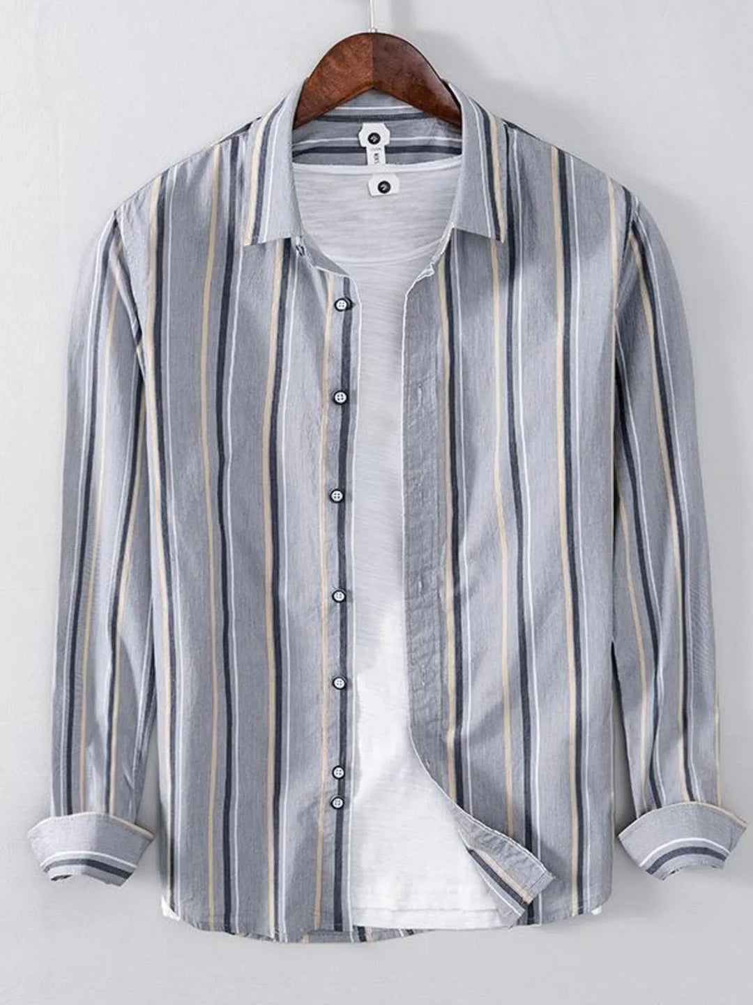 Men's Plus Size Striped Button Up Long Sleeve Shirt