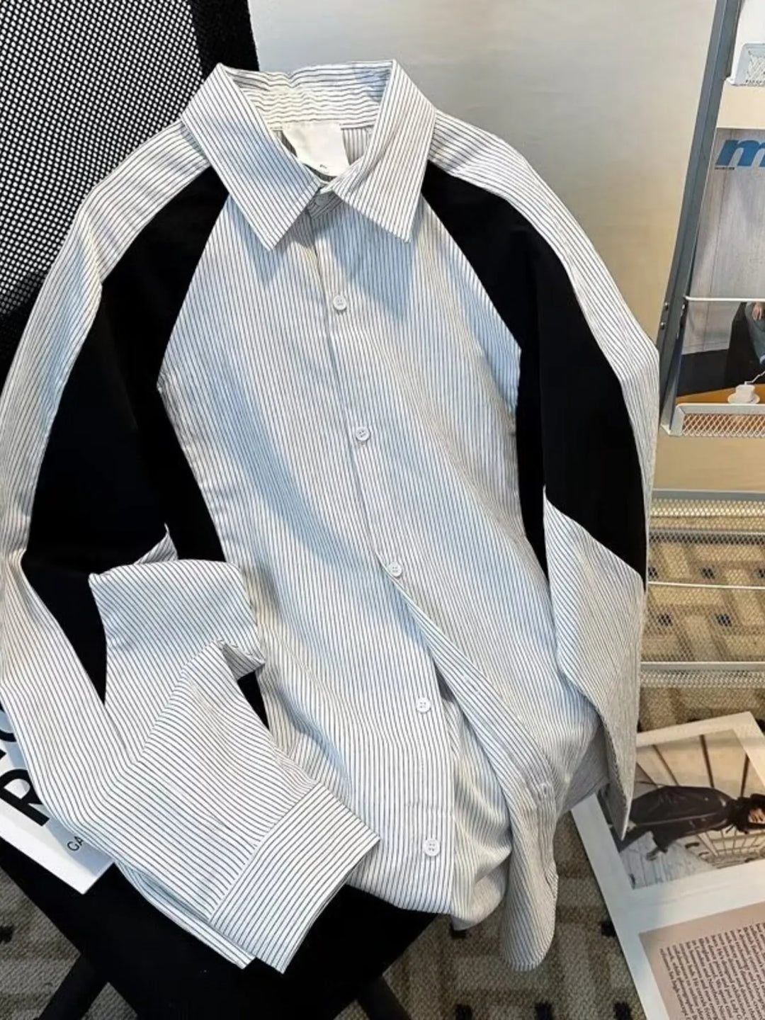 Men's Color Block Striped Long Sleeve Shirt