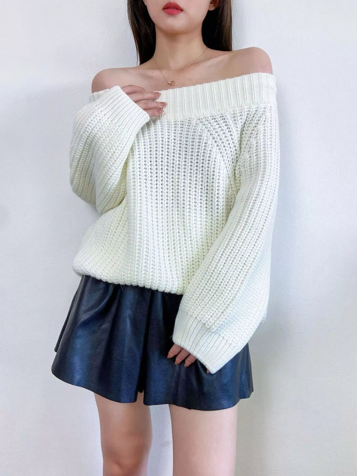 Off-Shoulder Chunky Knit Sweater