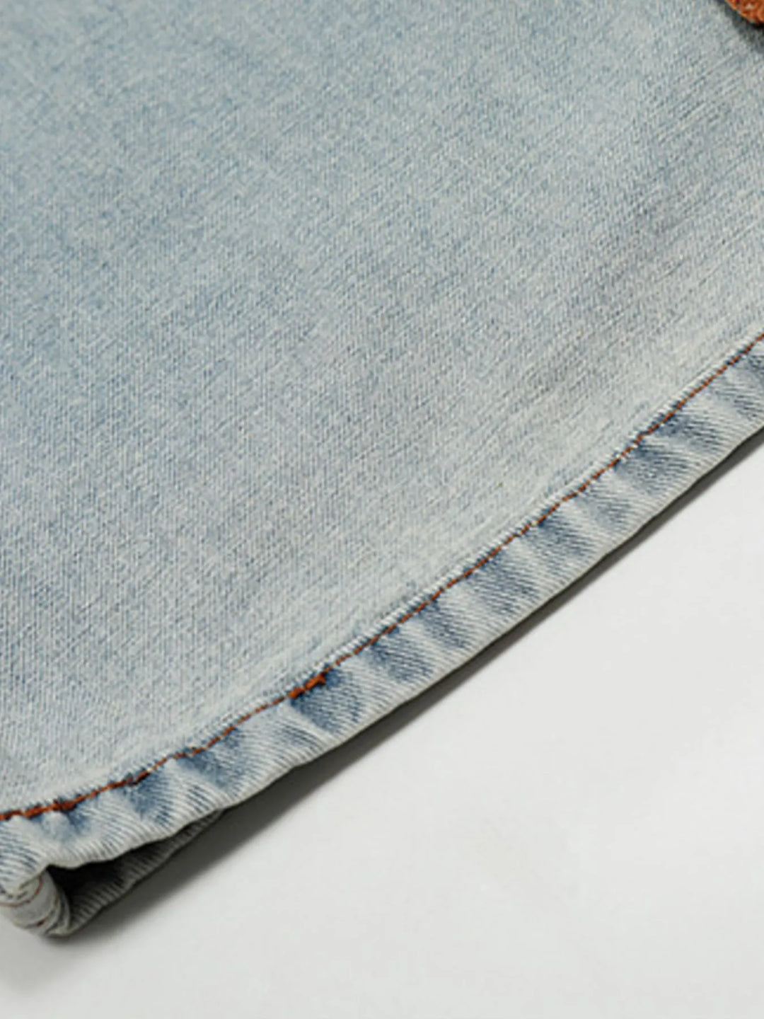 Men's Wide-Leg Jeans with Contrast Side Stripes and Decorative Patches