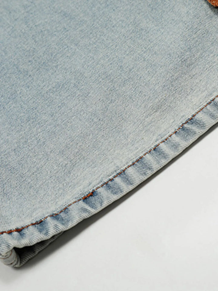 Men's Wide-Leg Jeans with Contrast Side Stripes and Decorative Patches