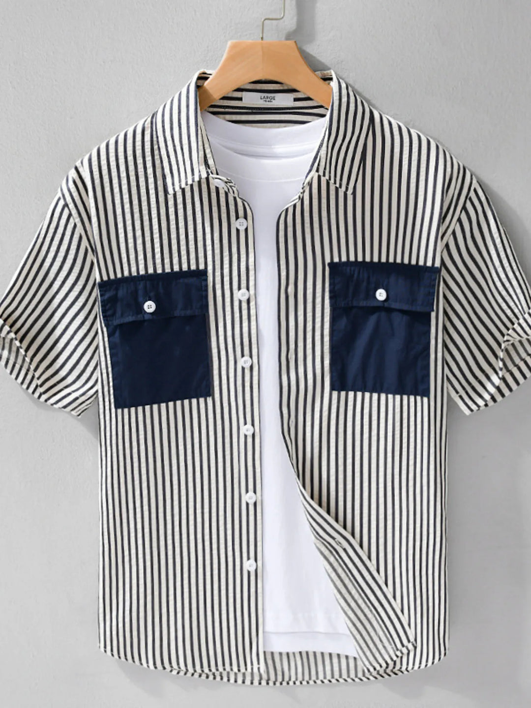Men's Plus Size Striped Button Up Short Sleeve Shirt