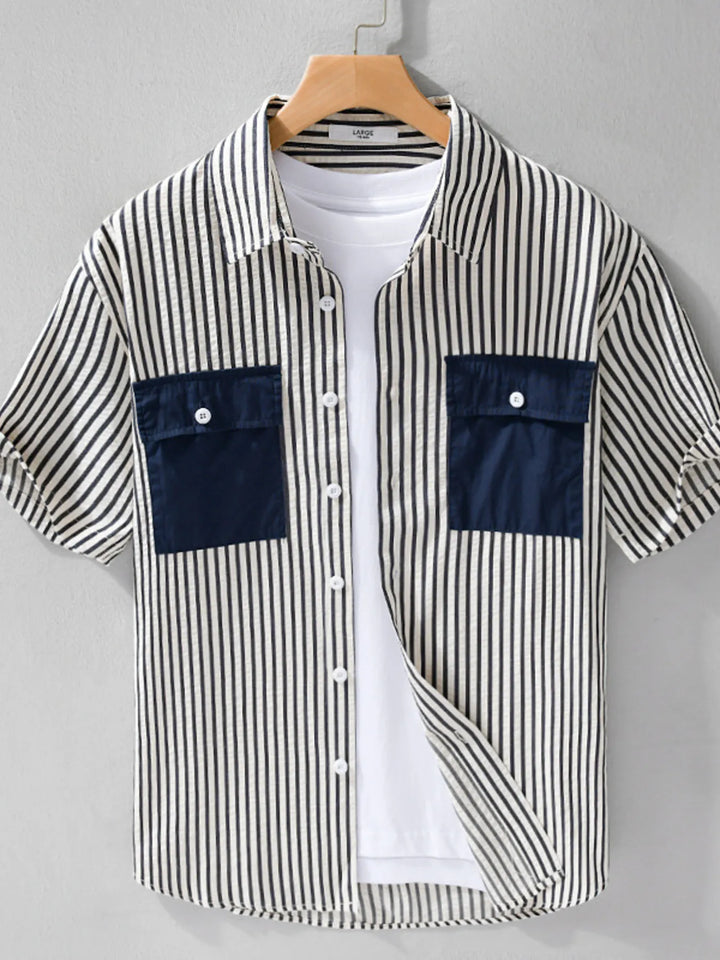 Men's Plus Size Striped Button Up Short Sleeve Shirt