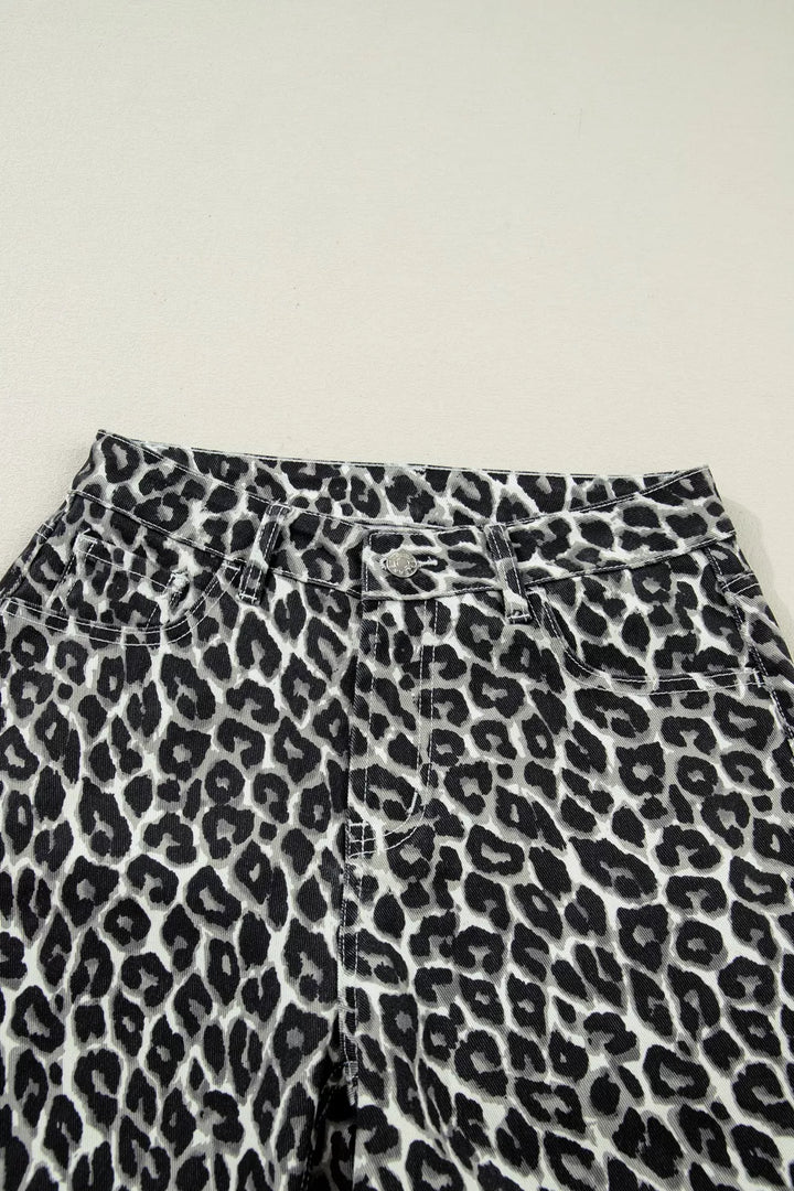 Leopard Print Barrel Jeans