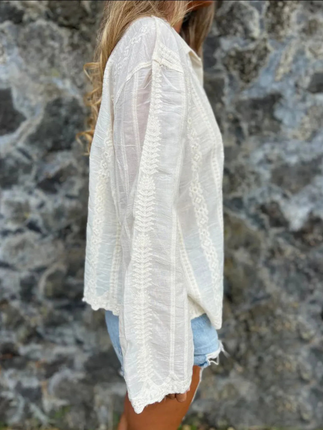 Floral Embroidered Button Down Shirt